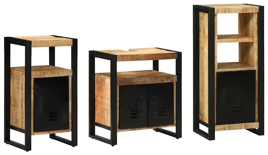 vidaXL Σετ Επίπλων Μπάνιου 3 pcs Καφέ και Μαύρο Στερεό ξύλο μάνγκο