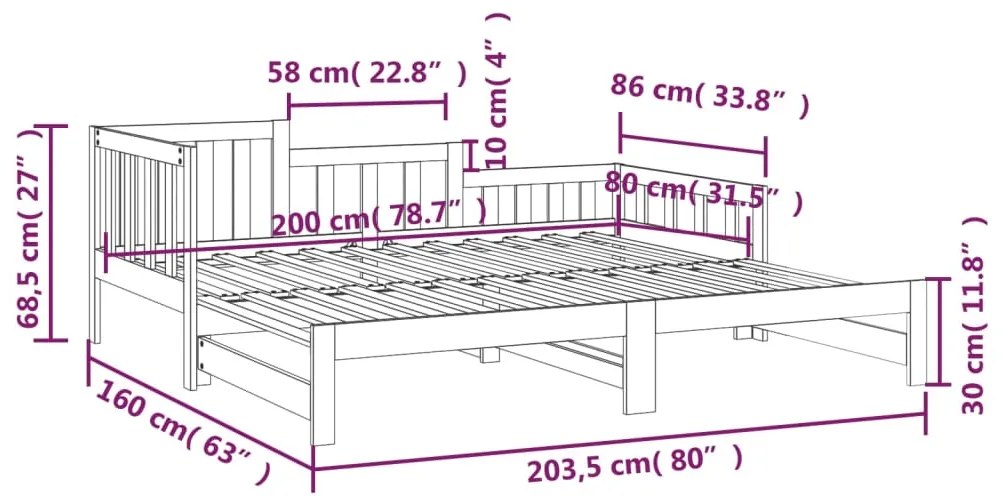 Καναπές Κρεβάτι Συρόμενος Μαύρος 2x(80x200) εκ. από Μασίφ Πεύκο - Μαύρο