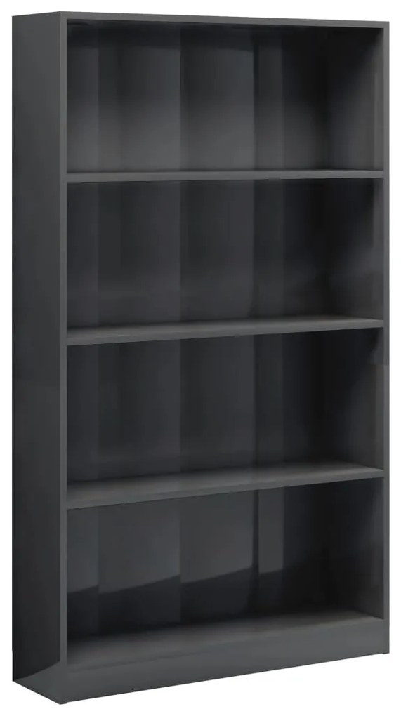 vidaXL Βιβλιοθήκη με 4 Ράφια Γυαλιστερό Γκρι 80x24x142 εκ. Μοριοσανίδα