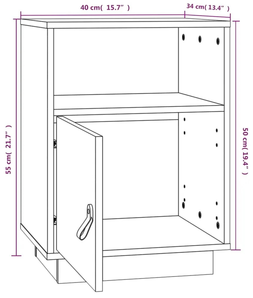 Κομοδίνο Γκρι 40x34x55 εκ. από Μασίφ Ξύλο Πεύκου - Γκρι