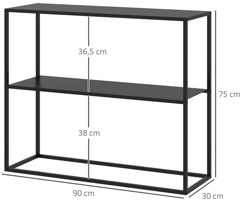 HOMCOM Τραπέζι κονσόλας, μπουφές, 2 επίπεδα, ατσάλι με ηλεκτροστατική βαφή, 90 x 30 x 75cm, μαύρο