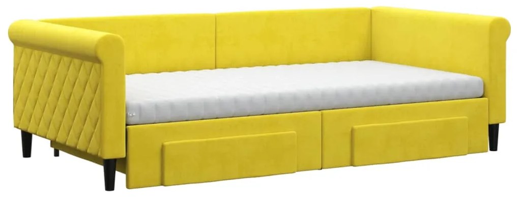 vidaXL Καναπές Κρεβάτι Συρόμεν. Κίτρινος 100x200εκ Βελούδινος Συρτάρια