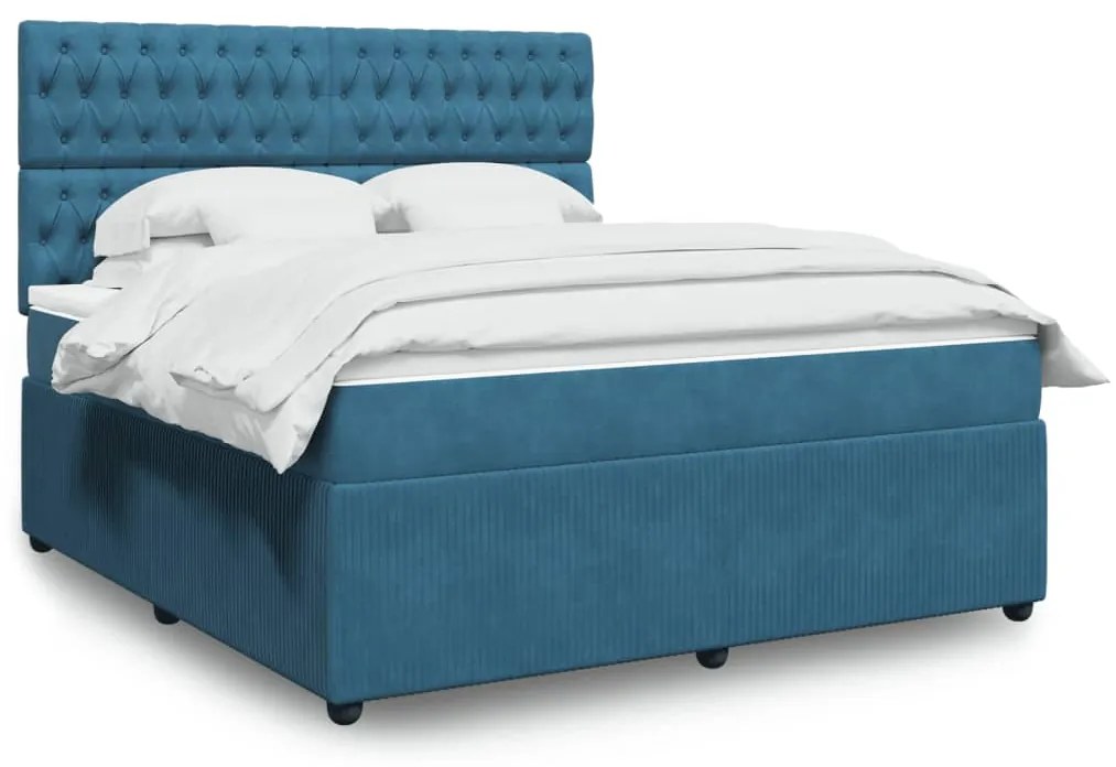 vidaXL Κρεβάτι Boxspring με Στρώμα Μπλε 180x200 εκ. Βελούδινο