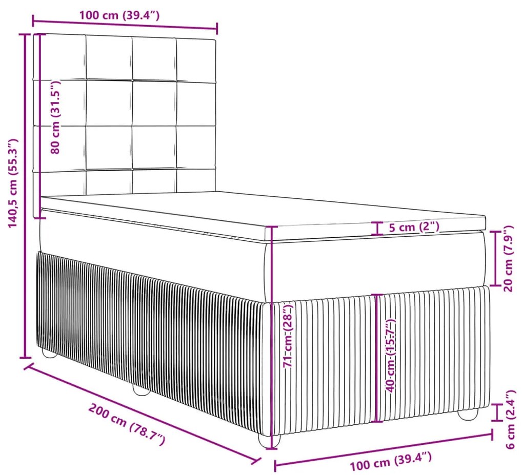 Κρεβάτι Boxspring με Στρώμα Μπλε 100 x 200 εκ. Υφασμάτινο - Μπλε