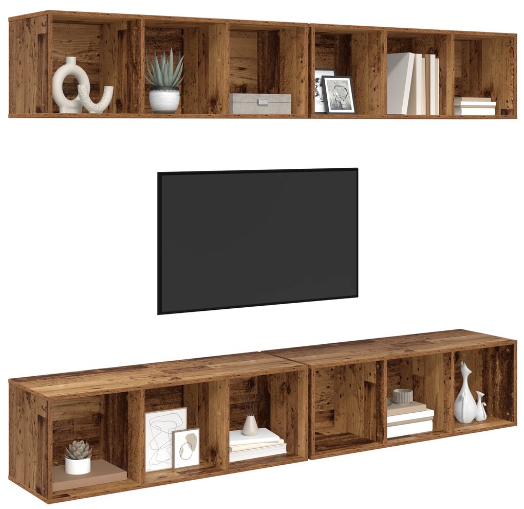 vidaXL Τηλεοπτική Κάβα Τοίχου 4 pcs Παλαιό ξύλο 37 x 37 x 107.5 εκ