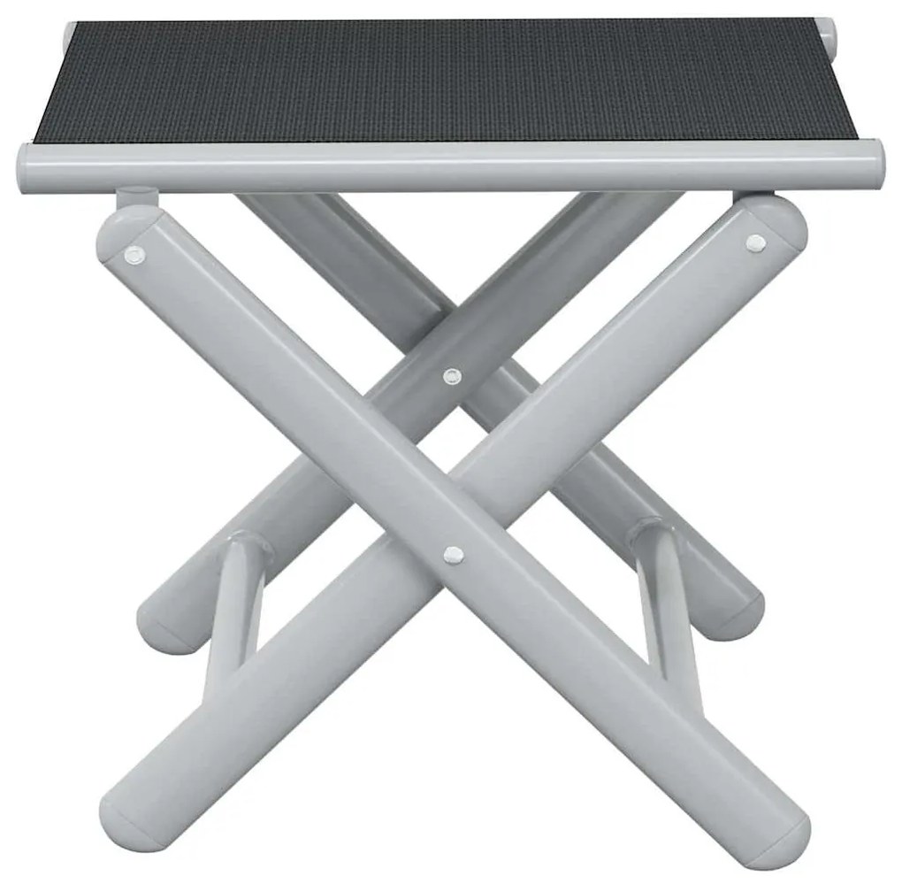vidaXL Πτυσσόμενο Υποπόδιο Μαύρο και Ασημί από Textilene και Αλουμίνιο