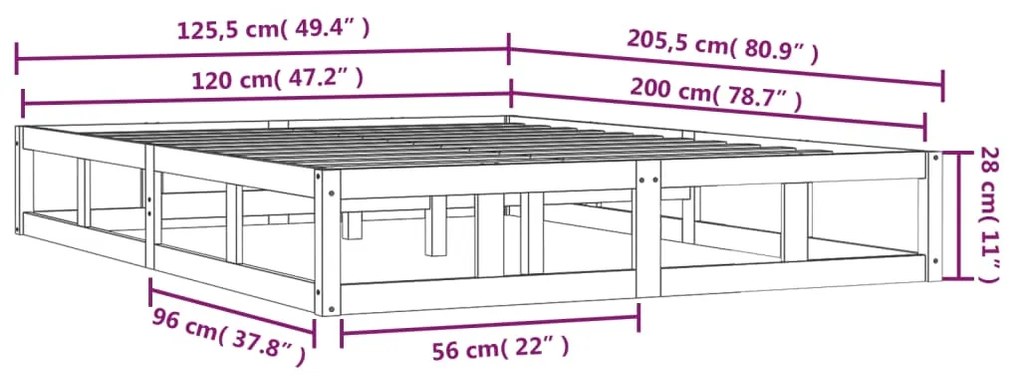 Πλαίσιο Κρεβατιού 120 x 200 εκ. από Μασίφ Ξύλο - Καφέ