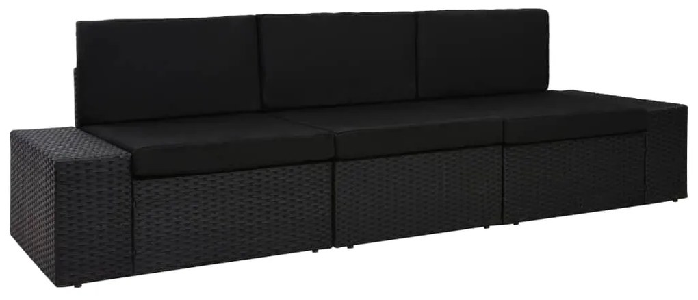 vidaXL Καναπές Αρθρωτός Τριθέσιος Μαύρος από Συνθετικό Ρατάν