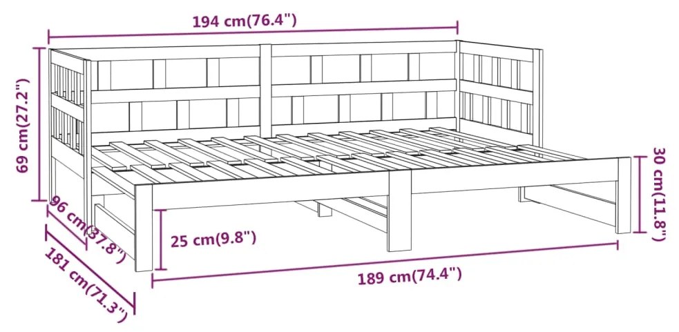 Καναπές Κρεβάτι Συρόμενος Γκρι 2x(90x190) εκ. Μασίφ Ξύλο Πεύκου - Γκρι