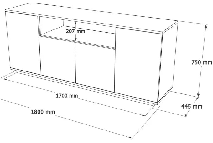 Μπουφές Placefol pakoworld μελαμίνης λευκό-φυσικό 180x44.5x75εκ (1 τεμάχια)
