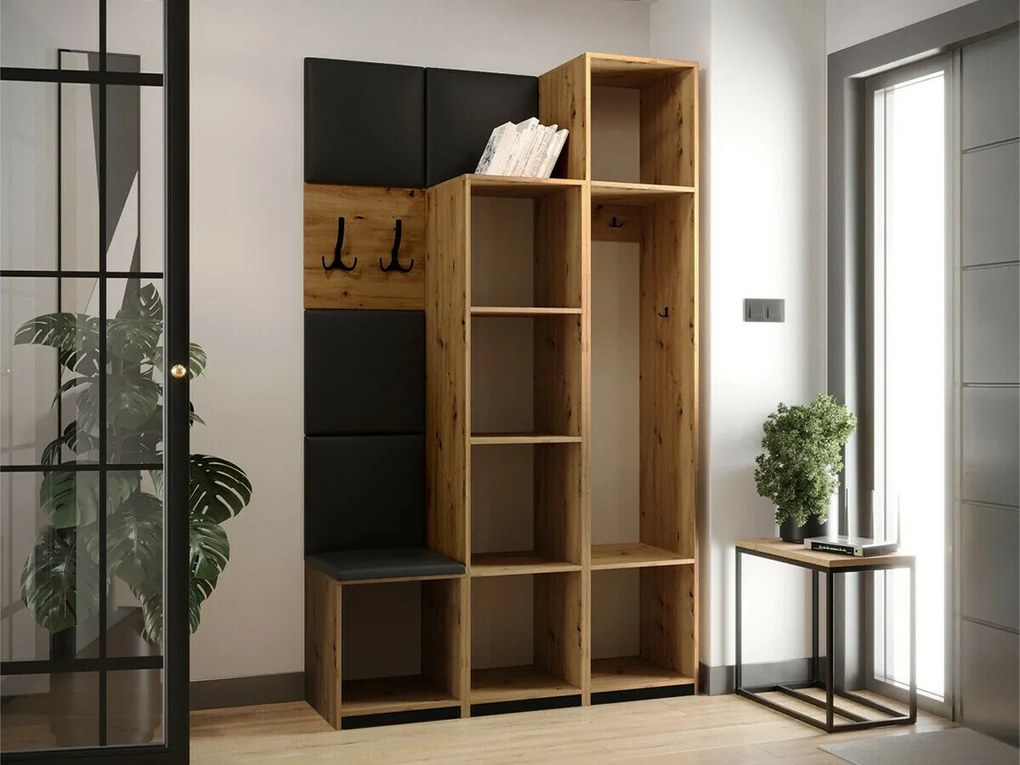 Σετ διαδρόμου Hartford E103, 214x42x44cm, 96 kg, Καθρέφτης, Artisan δρυς, Οικολογικό δέρμα, Πλαστικοποιημένη μοριοσανίδα, Τοίχου, Εντοιχισμένη