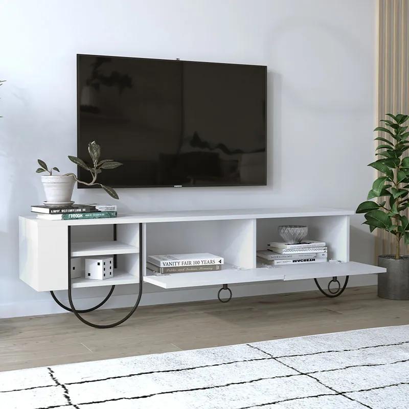 Έπιπλο τηλεόρασης Giovanni Megapap από μελαμίνη χρώμα λευκό 151x35x43εκ. - Μελαμίνη - GP037-0035,2
