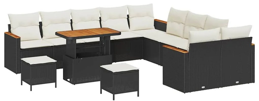 vidaXL Σετ Καναπέ Κήπου με μαξιλάρι 13 pcs Μαύρο Πολυ ράταν