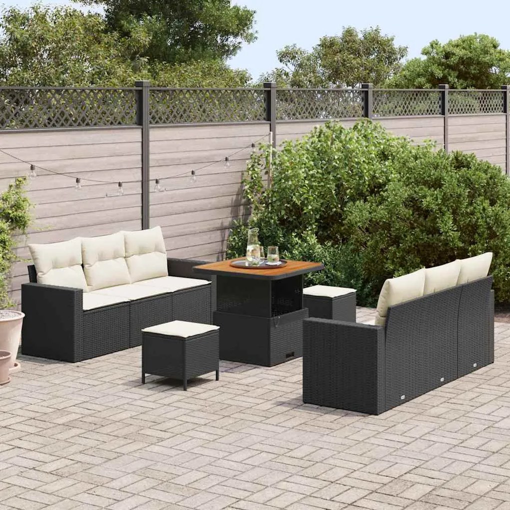 vidaXL Σετ Καναπέ Κήπου 9 pcs Μαύρο και κρεμ 80 x 80 x 71 cm