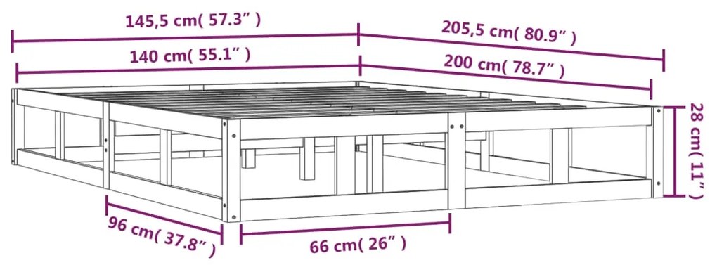 Πλαίσιο Κρεβατιού Λευκό 140 x 200 εκ. από Μασίφ Ξύλο - Λευκό