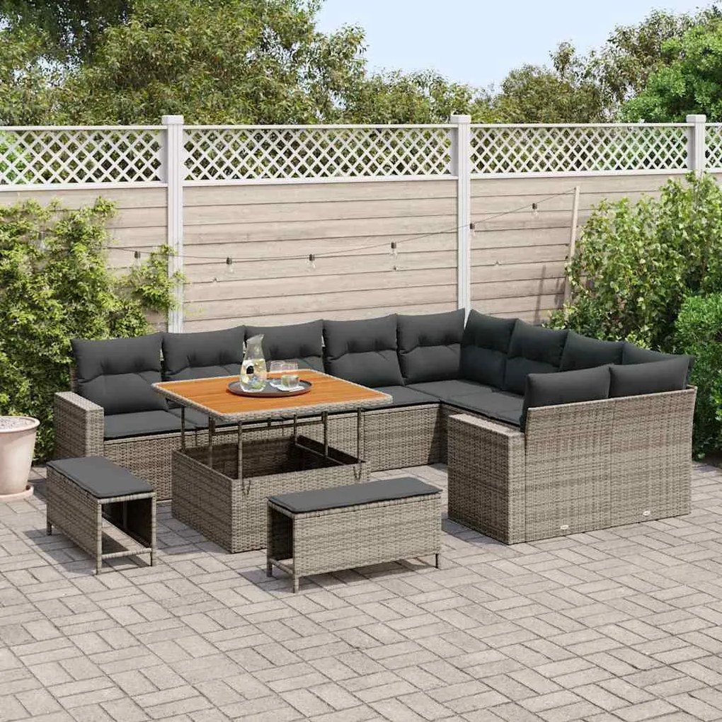 vidaXL Σετ Καναπέ Κήπου 12 pcs Γκρι συνθετικό ρατάν