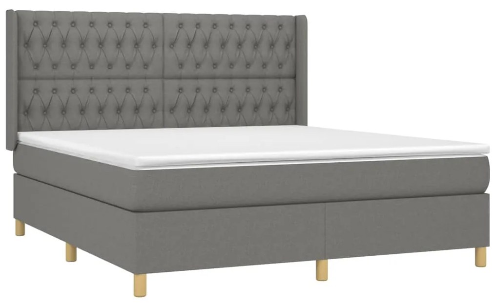 vidaXL Κρεβάτι Boxspring με Στρώμα & LED Σκ.Γκρι 180x200 εκ Υφασμάτινο