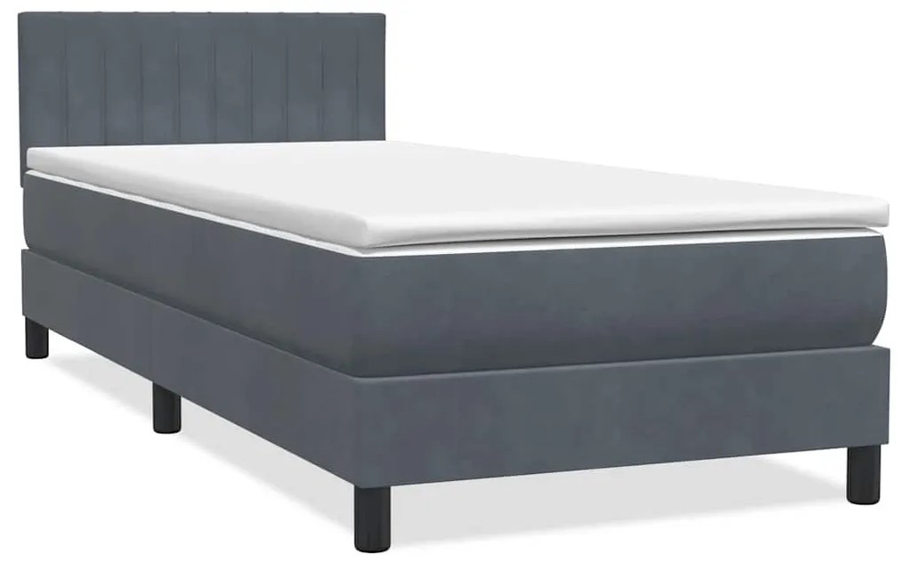 vidaXL Κρεβάτι Boxspring με Στρώμα Σκούρο Γκρι 80x220 εκ. Βελούδινο