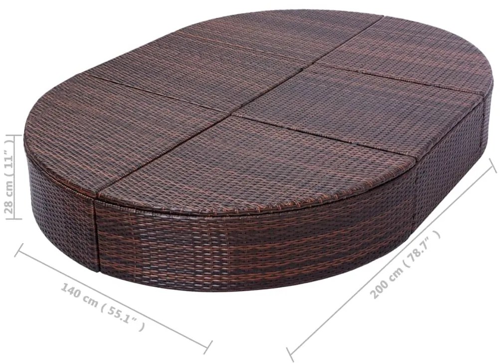 vidaXL Ξαπλώστρα Διπλή Καφέ από Συνθετικό Ρατάν με Μαξιλάρι