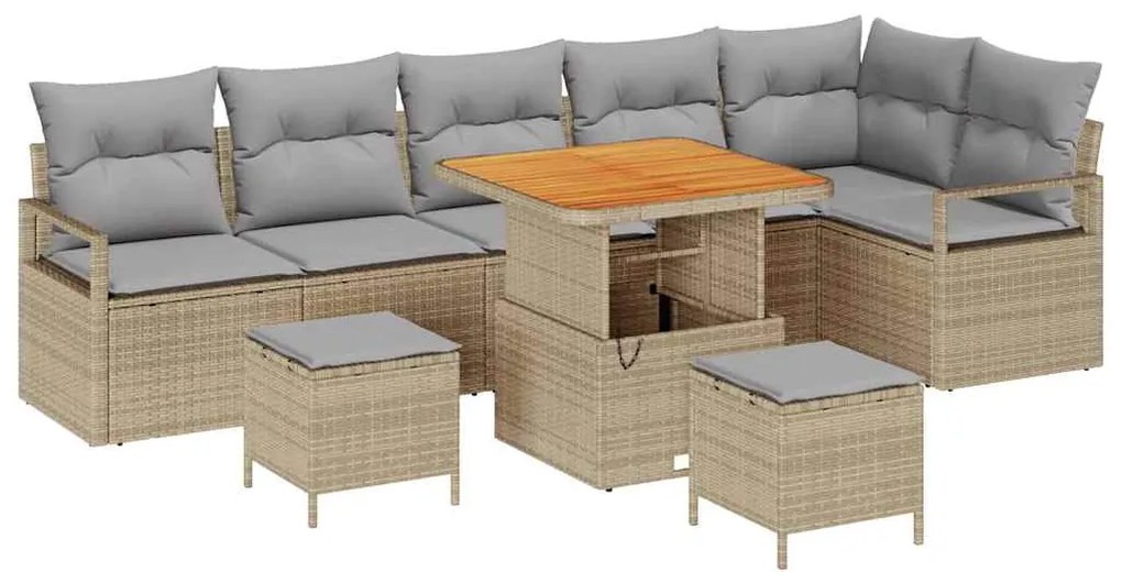 vidaXL Σετ Καναπέ Κήπου με μαξιλάρι 9 pcs Μπεζ Πολυ ράταν