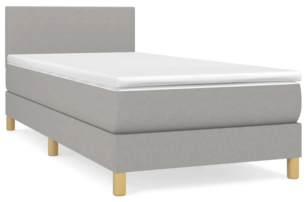 vidaXL Κρεβάτι Boxspring με Στρώμα Ανοιχτό Γκρι 90x200 εκ. Υφασμάτινο