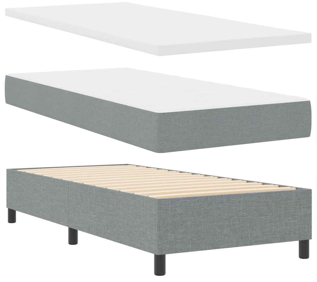 vidaXL Κρεβάτι Box Spring με Στρώμα & LED Ανοικτό Γκρι 90x190 εκ. Ύφασμα