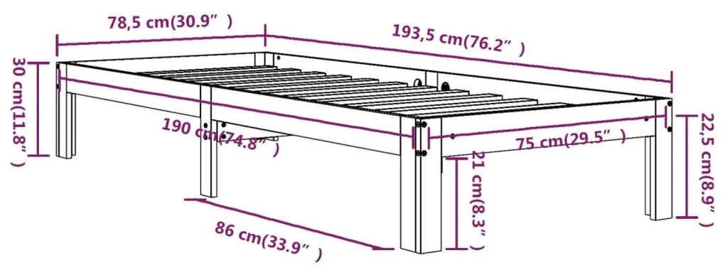 ΠΛΑΙΣΙΟ ΚΡΕΒΑΤΙΟΥ 75 X 190 ΕΚ. ΑΠΟ ΜΑΣΙΦ ΞΥΛΟ 2FT6 SMALL SINGLE 810325