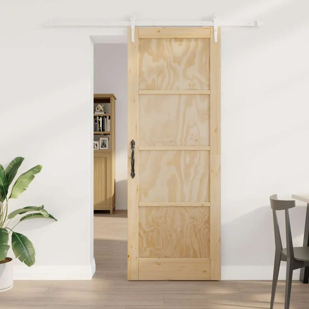 Συρόμενη Πόρτα vidaXL με Σετ Εξαρτημάτων 78x211 cm Συμπαγές Ξύλο Πεύκου