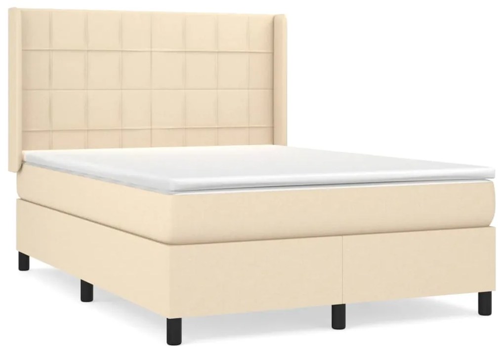 vidaXL Κρεβάτι Boxspring με Στρώμα Κρεμ 140x200 εκ. Υφασμάτινο