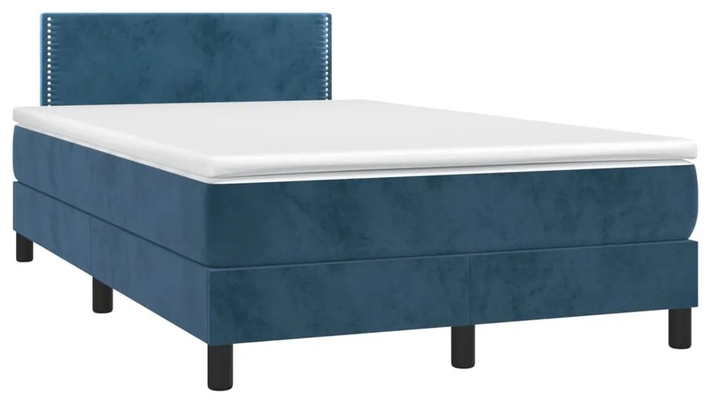 vidaXL Κρεβάτι Boxspring με Στρώμα &amp; LED Σκ. Μπλε 120x190εκ. Βελούδινο