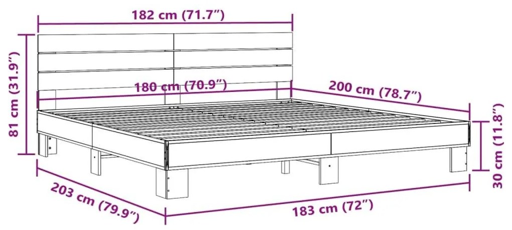 Πλαίσιο Κρεβατιού Καπνιστή Δρυς 180x200εκ. Επεξ. Ξύλο &amp; Μέταλλο - Καφέ