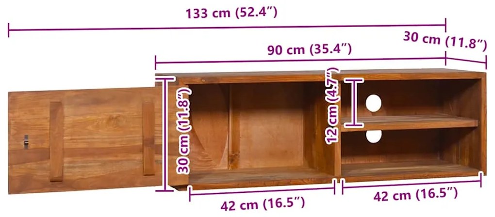 Έπιπλο Τηλεόρασης Επιτοίχιο 90 x 30 x 30 από Μασίφ Ξύλο Teak 289084