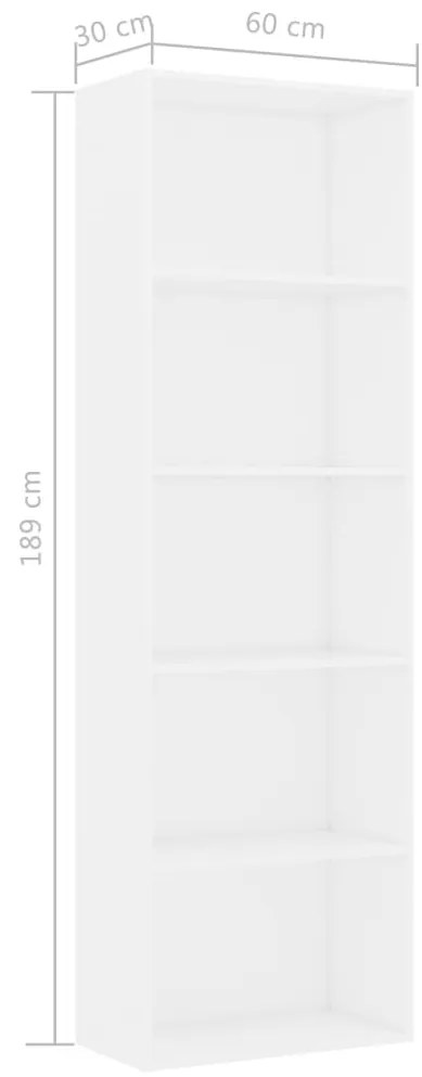 vidaXL Βιβλιοθήκη με 5 Ράφια Λευκή 60 x 30 x 189 εκ. από Επεξ. Ξύλο