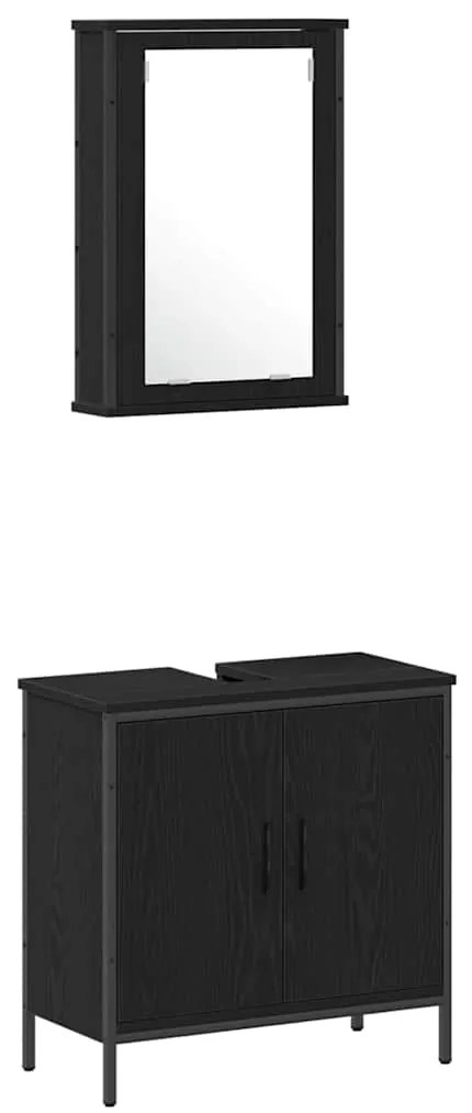 vidaXL Σετ Επίπλων Μπάνιου με ράφι 3 pcs Μαύρο Επεξεργασμένο ξύλο