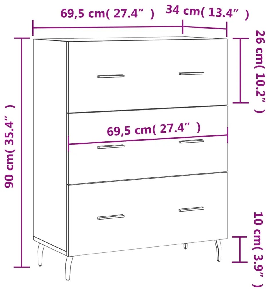 Ντουλάπι Γκρι Sonoma 69,5 x 34 x 90 εκ. από Επεξεργασμένο Ξύλο 827874