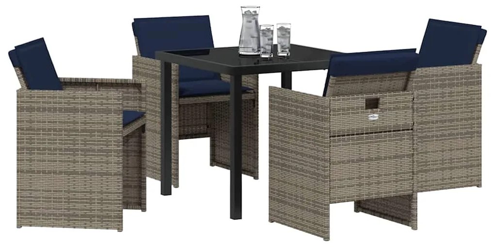 vidaXL Σέτ φαγητού για κήπο με μαξιλάρι 5 pcs Γκρι Πολυ ράταν