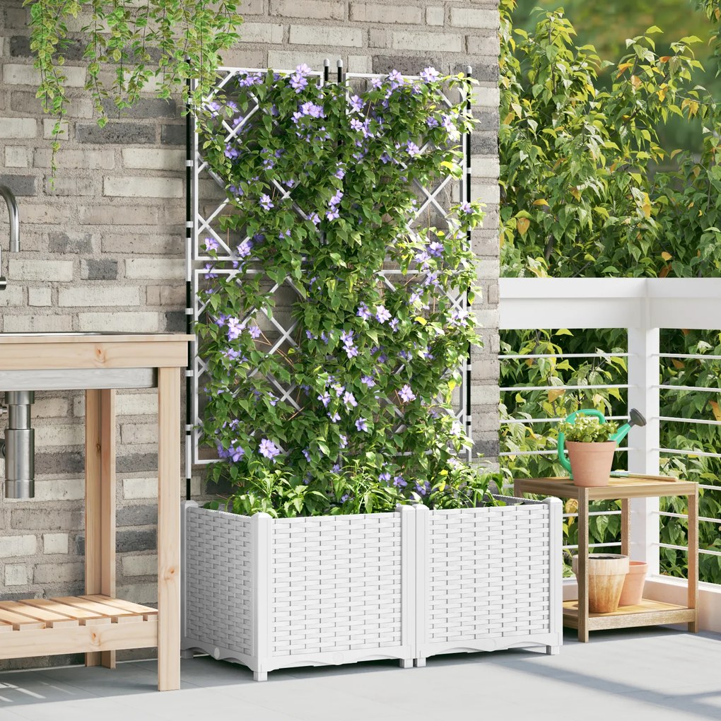 vidaXL Γλάστρα  με πλέγμα 2 τμχ Λευκό 80x40x143 εκ