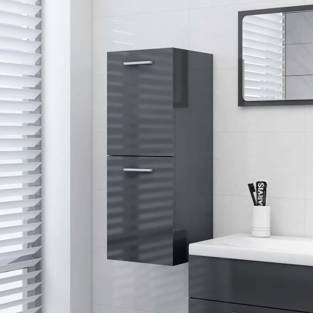 vidaXL Ντουλάπι Μπάνιου Γυαλιστερό Γκρι 30 x 30 x 80 εκ. Μοριοσανίδα