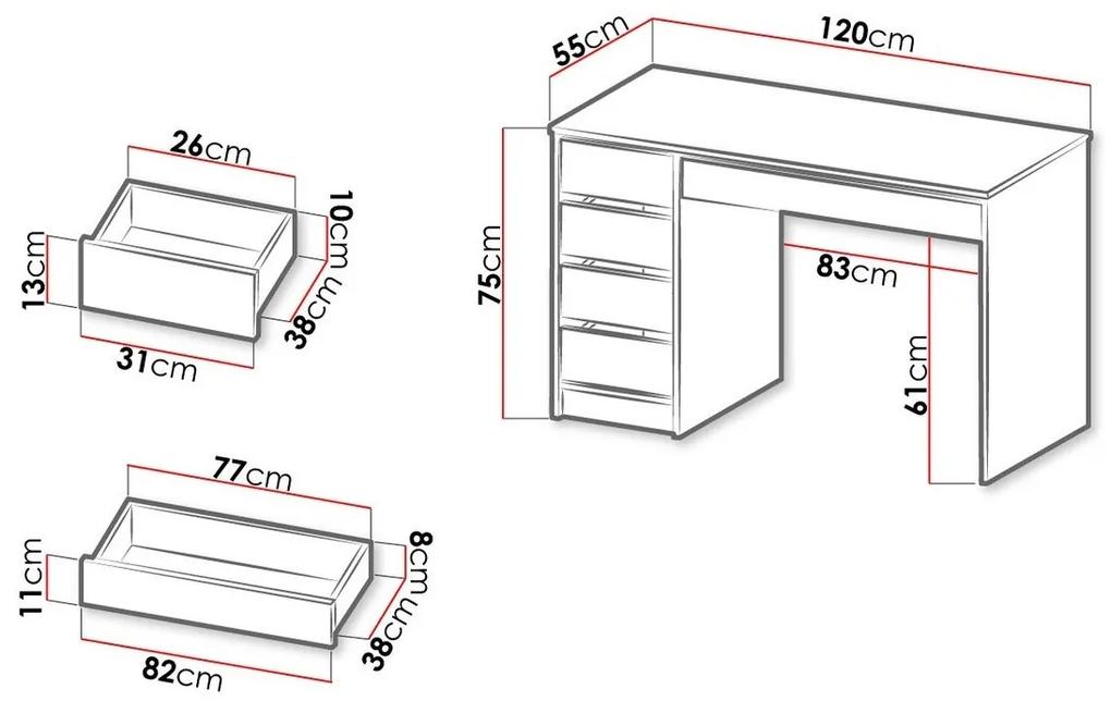 Τραπέζι γραφείου Comfivo 312, Με συρτάρια, Αριθμός συρταριών: 5, 75x120x55cm, 38 kg, Άσπρο, Γυαλιστερό λευκό | Epipla1.gr