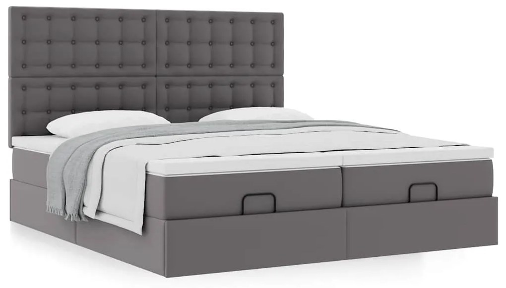 vidaXL Οθωμανικό κρεβάτι με στρώματα Γκρι 200x200cm Faux Leather