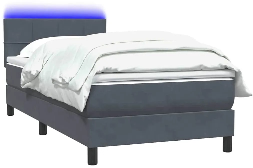 Κρεβάτι Boxspring με Στρώμα Σκούρο Γκρι 90x210 εκ. Βελούδινο - Γκρι