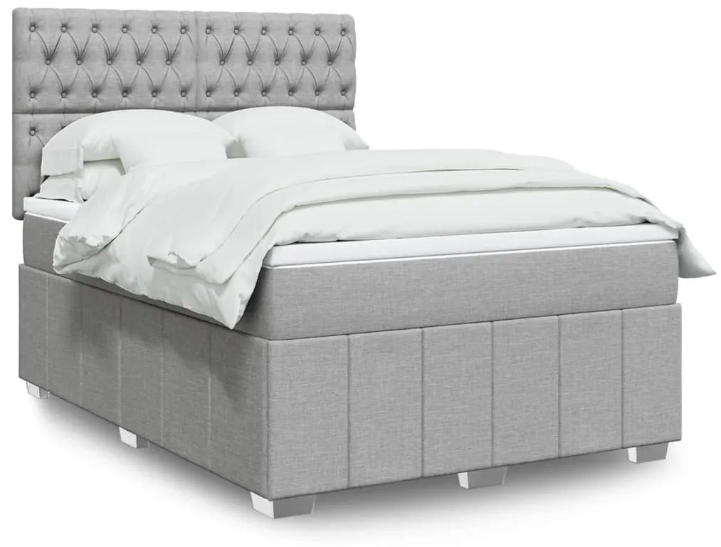 vidaXL Κρεβάτι Boxspring με Στρώμα Ανοιχτό Γκρι 140x200 εκ. Υφασμάτινο