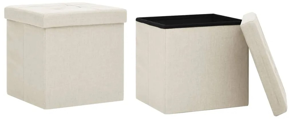 vidaXL Πτυσσόμενα Σκαμπό Αποθήκευσης 2 τεμ. Λευκό Κρεμ Συνθετικό Λινό