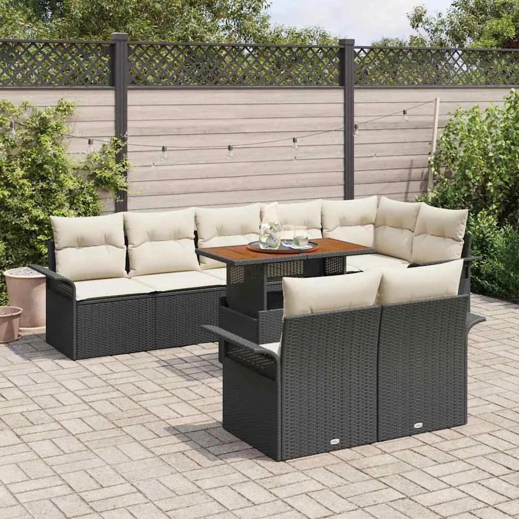vidaXL Σετ Καναπέ Κήπου 9 pcs Μαύρο και κρεμ 100 x 55 x 73 εκ