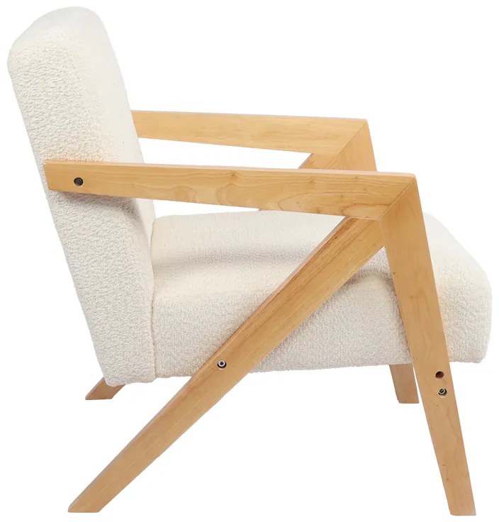 Πολυθρόνα Garifa pakoworld λευκό ύφασμα με πόδι σε φυσική απόχρωση 79x75x75εκ