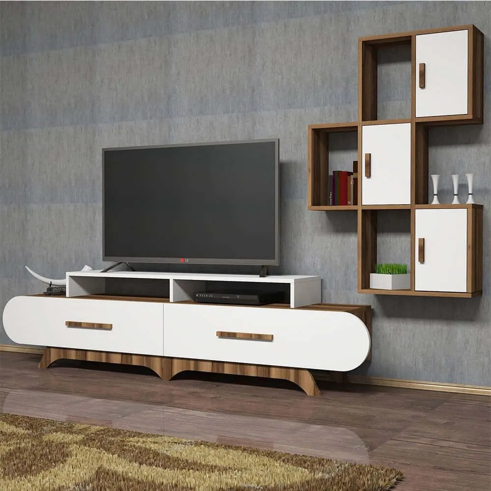 Σύνθεση Τηλεόρασης Flora 845HCT3034 205x36,8x50cm Walnut-White