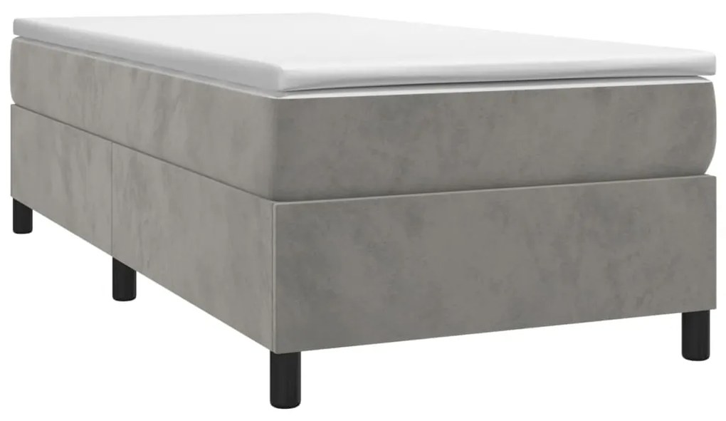 vidaXL Κρεβάτι Boxspring με Στρώμα Ανοιχτό Γκρι 90x190 εκ. Βελούδινο