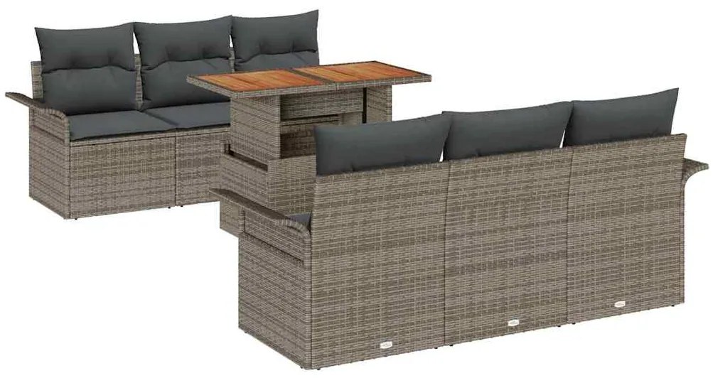 vidaXL Σετ Καναπέ Κήπου με μαξιλάρι 7 pcs Γκρι