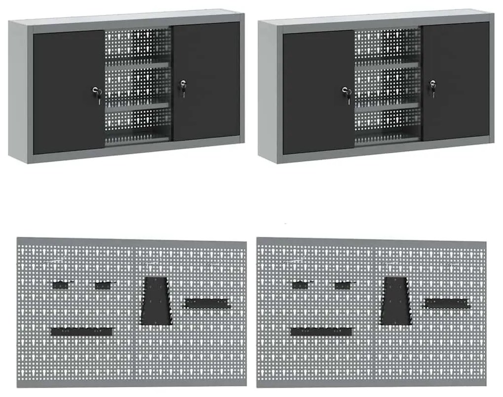 vidaXL Σετ πάγκου εργασίας με ράφι 8 pcs Γκρι 200 x 55 x 200 εκ Ατσάλι
