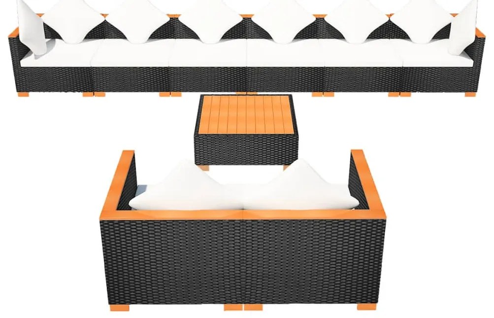 vidaXL Σαλόνι Κήπου 9 Τεμαχίων Μαύρο από Συνθετικό Ρατάν με Μαξιλάρια